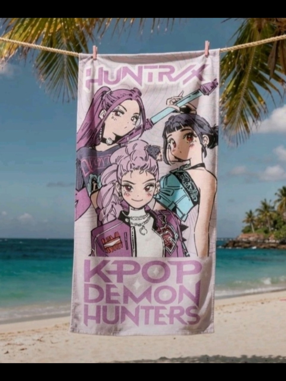 Netflix Pink & Lavender KPOP Demon Hunters Beach Towel